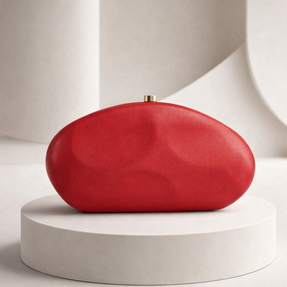 Matte Red Oval Clutch | Gold Clasp Evening Bag